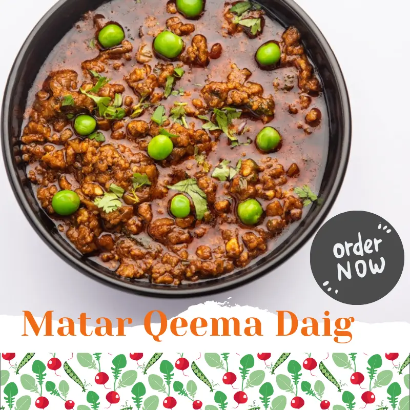 Matar (Green Peas) Qeema (Chicken) Daig